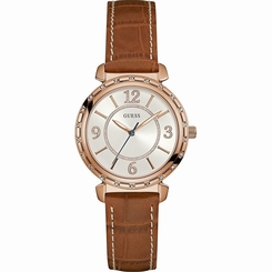 Guess Watches : W0833L1 Silver Dial Calfskin Band Men Watch