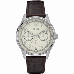 Guess Watches : W0863G1 White Dial Calfskin Band Men Watch