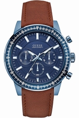 Guess Watches : W0867G2 Blue Dial Leather Band Men Watch