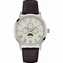 Guess Watches : W0870G1 Beige Dial Calfskin Band Men Watch