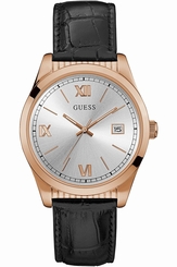 Guess Watches : W0874G2 Silver Dial Leather Band Men Watch