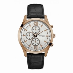 Guess Watches : W0876G2 Silver Dial Leather Men Watch