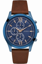 Guess Watches : W0876G3 Blue Dial Leather Band Men Watch