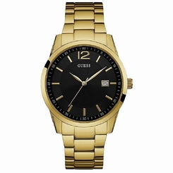 Guess Watches : W0901G2 Black Dial Yellow Gold Band Men Watch