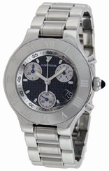 Cartier Watches : W10172T2 Calibre 272 Quartz Brushed And Polished Stainless Steel Black Double C Chronograph With Magnified Date At 4 Dial Brushed And Polished Stainless Steel Band Men Watch