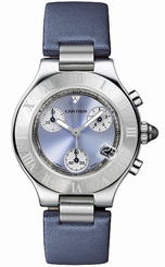 Cartier Watches : W1020013 Quartz Stainless Steel Blue Dial Satin Blue Band Women Watch