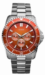Guess Watches : W10245G2 Quartz Orange Dial Stainless Steel Case And Bracelet Men Watch