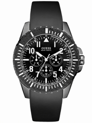 Guess Watches : W10261G1 Quartz Black Dial Stainless Steel Case With Black Rubber Strap Men Watch