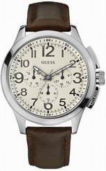 Guess Watches : W10562G1 Quartz White Dial Day Date Brown Leather Men Watch