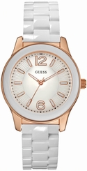 Guess Watches : W10601L1 Quartz White Dial Stainless Steel Case With White Polycarbonate Rubber Strap Women Watch