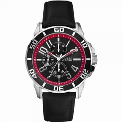 Guess Watches : W10602G1 Quartz Black Dial Stainless Steel Case With Black Leather Strap Men Watch