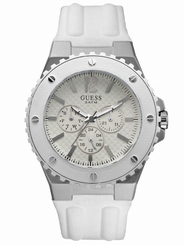 Guess Watches : W10603G1 Quartz White Dial Stainless Steel Case With White Bezel And Leather Strap Men Watch