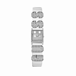 Guess Watches : W10610L1 Quartz Silver Dial Stainless Steel Case With White Leather Strap Women Watch