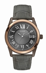 Guess Watches : W10613G1 Quartz Black Dial Rose Gold Tone Stainless Steel Case With Gray Leather Strap Men Watch