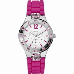 Guess Watches : W10615L2 Quartz White Dial Stainless Steel Case With Pink Stainless Steel Bracelet Women Watch
