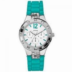 Guess Watches : W10615L4 Quartz Silver Dial Stainless Steel Case With Silicone Strap Women Watch