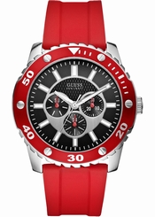 Guess Watches : W10616G4 Quartz Black Dial Stainless Steel Case With Red Silicone Strap Men Watch