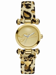 Guess Watches : W10619L1 Quartz Gold Dial Stainless Steel Cae With Leather Strap Women Watch