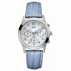 Guess Watches : W11148L2 Quartz White Dial Stainless Steel Case With Blue Leather Strap Women Watch