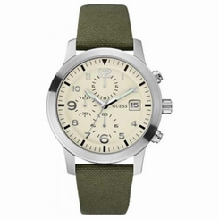 Guess Watches : W11163G2 Quartz Beige Dial Stainless Steel Case With Beige Leather Strap Men Watch