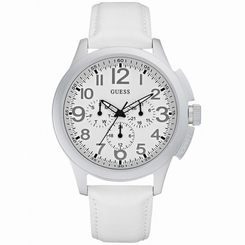 Guess Watches : W11585G2 Quartz WHite Dial Stainless Steel Case With White Leather Strap Women Watch