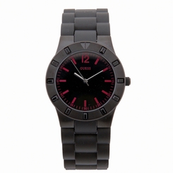 Guess Watches : W11602L1 Quartz Black Dial Red Hour Indices Silicone Strap Women Watch