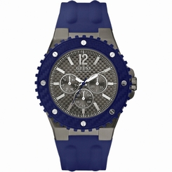 Guess Watches : W11619G2 Quartz Black Dial Stainless Steel Case With Blue Silicone Strap Men Watch