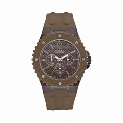 Guess Watches : W11619G3 Quartz Brown Dial Stainless Steel Case With Brown Silicone Strap Men Watch