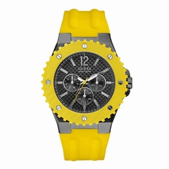 Guess Watches : W11619G5 Quartz Black Dial Stainless Steel Case With Yellow Silicone Strap Men Watch