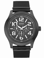 Guess Watches : W11623G1 Quartz Black Dial Stainless Steel Case With Black Canvas Leather Strap Men Watch