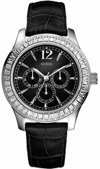 Guess Watches : W12053L1 Quartz Day and Date Black Leather Women Watch