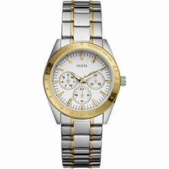 Guess Watches : W12083L2 Quartz White Dial Gold Tone Stainless Steel Case With Gold And Stainless Steel Bracelet Women Watch