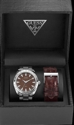 Guess Watches : W12093G1 Quartz Brown Dial Stainless Steel Case With Brown Leather Strap Men Watch