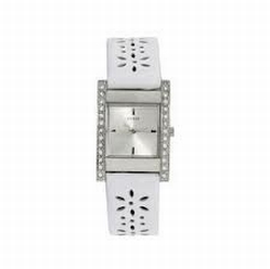 Guess Watches : W12099L1 Quartz Silver Dial Stainless Steel Cae With White Leather Strap Women Watch