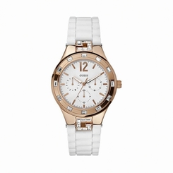 Guess Watches : W12120L1 Quartz White Dial Rose Gold Stainless Steel Case With White Stainless Steel Bracelet Women Watch