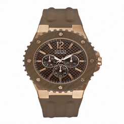 Guess Watches : W12653G2 Quartz Brown Dial Stainless Steel Case With Brown Silicone Strap Men Watch