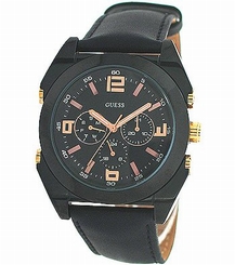 Guess Watches : W13082G1 Quartz Black Dial Stainless Steel Case With Black Leather Strap Men Watch