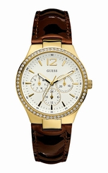 Guess Watches : W13095L1 Quartz White Dial Gold Tone Stainless Steel Case With Brown Leather Strap Men Watch