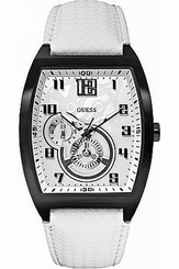 Guess Watches : W13579G1 Quartz White Dial Stainless Steel Case With White Leather Strap Men Watch
