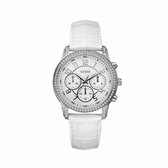 Guess Watches : W14545L1 Quartz White Dial Stainless Steel Case With White Leather Strap Women Watch