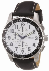 Guess Watches : W14546G1 Quartz White Dial Stainless Steel Case With Black Leather Strap Men Watch