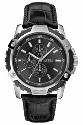 Guess Watches : W14558G1 Quartz Black Dial Stainless Steel Case With Black Leather Strap Men Watch