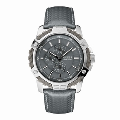 Guess Watches : W14558G2 Quartz Gray Dial Stainless Steel Case With Gray Leather Strap Men Watch
