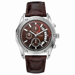 Guess Watches : W15070G1 Quartz Black Dial Stainless Steel Case With Brown Leather Strap Men Watch