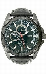 Guess Watches : W15071G1 Quartz Black Dial Stainless Steel Case With Black Leather Strap Men Watch