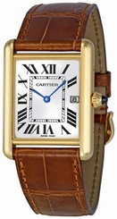 Cartier Watches : W1529756 Quartz 18kt Yellow Gold White Dial Crocodile Brown Leather Band Men Watch