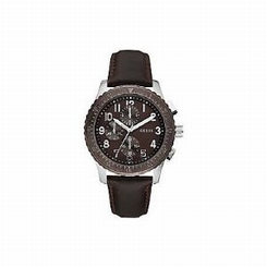 Guess Watches : W15527G1 Quartz Brown Dial Stainless Steel Case With Brown Leather Strap Men Watch