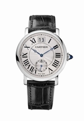 Cartier Watches : W1552851 Manual Winding Calibre 9907 18k White Gold Silver Guilloche Small Second Subdial With Blue Apple Shaped Hands Dial Black Crocodile Leather Band Men Watch