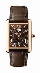 Cartier Watches : W1560002 Manual Winding Calibre 9753 18k Rose Gold Rectangular Mettalic Chocolate With Sunray Finish, Date At 12 And Power Reserve Indicator At 6 Dial Brown Crocodile Leather Band Men Watch