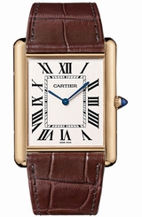 Cartier Watches : W1560017 Manual Winding Calibre 9753 18k Rose Gold Rectangular Silver Dial With Blue Sword Shaped Hands Dial Brown Crocodile Leather Band Men Watch